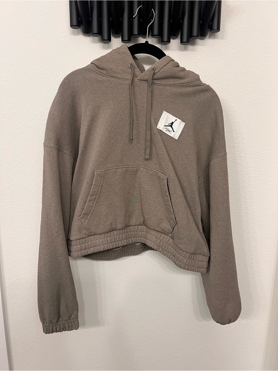 Jordan Tops - Jordan Taupe Cropped Hoodie with Patch Logo